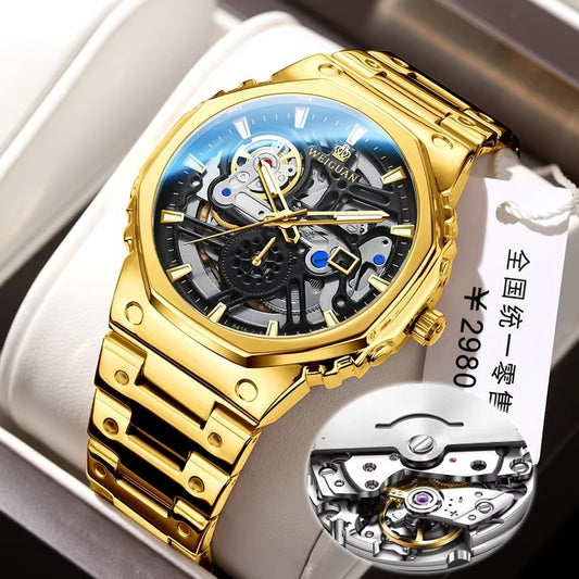 Premium Black Skeleton Dial Watch For Men