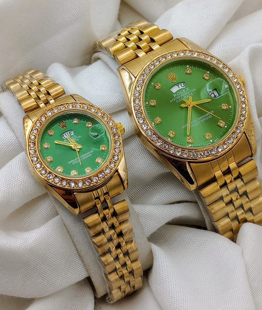 Premium Rolex Couple Watch - Green Dail